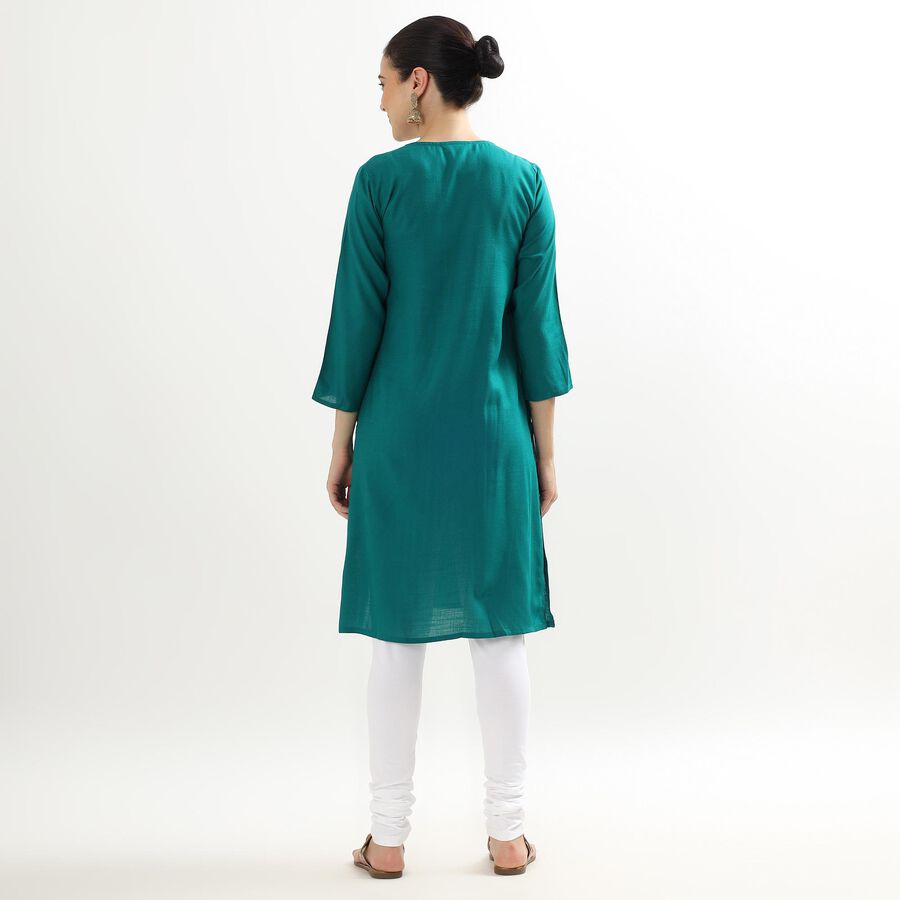 Women's Dark Teal Green Square Neck Embroidered Kurta, Dark Green, large image number null