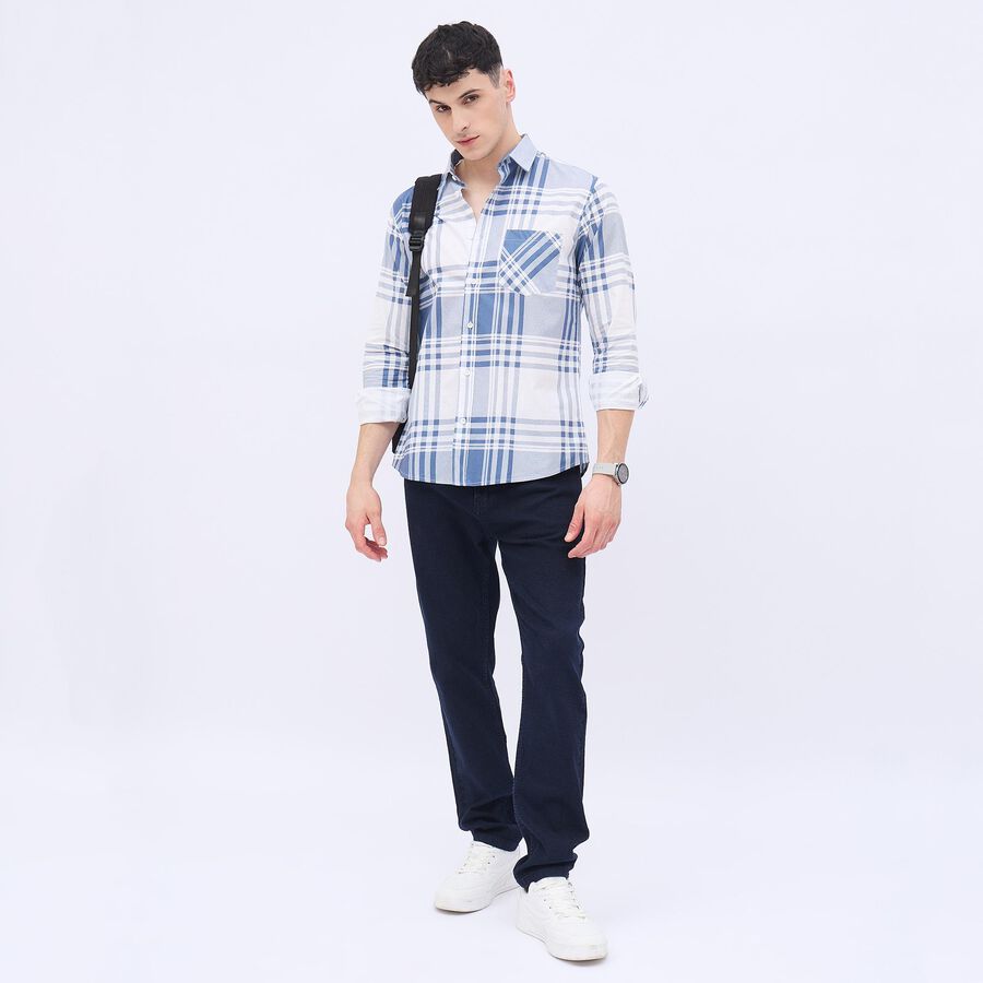 Men's Muted Steel Blue Cotton Classic Casual Shirt, Dark Blue, large image number null