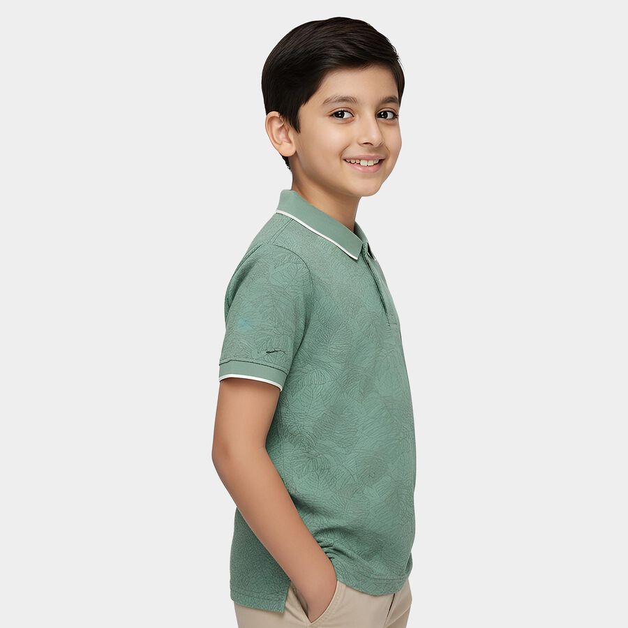 Boys' Mint Round Neck Casual T-Shirt, Light Green, large