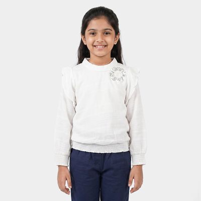 Girls White High Neck Regular Top