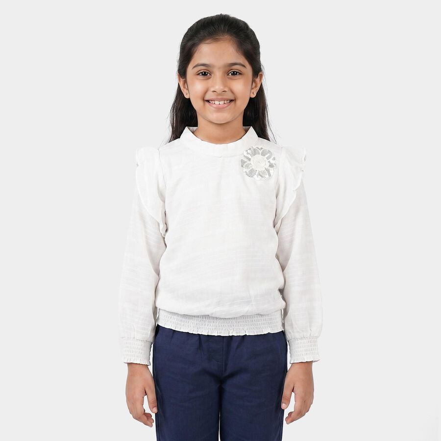 Girls White High Neck Regular Top, सफ़ेद, large