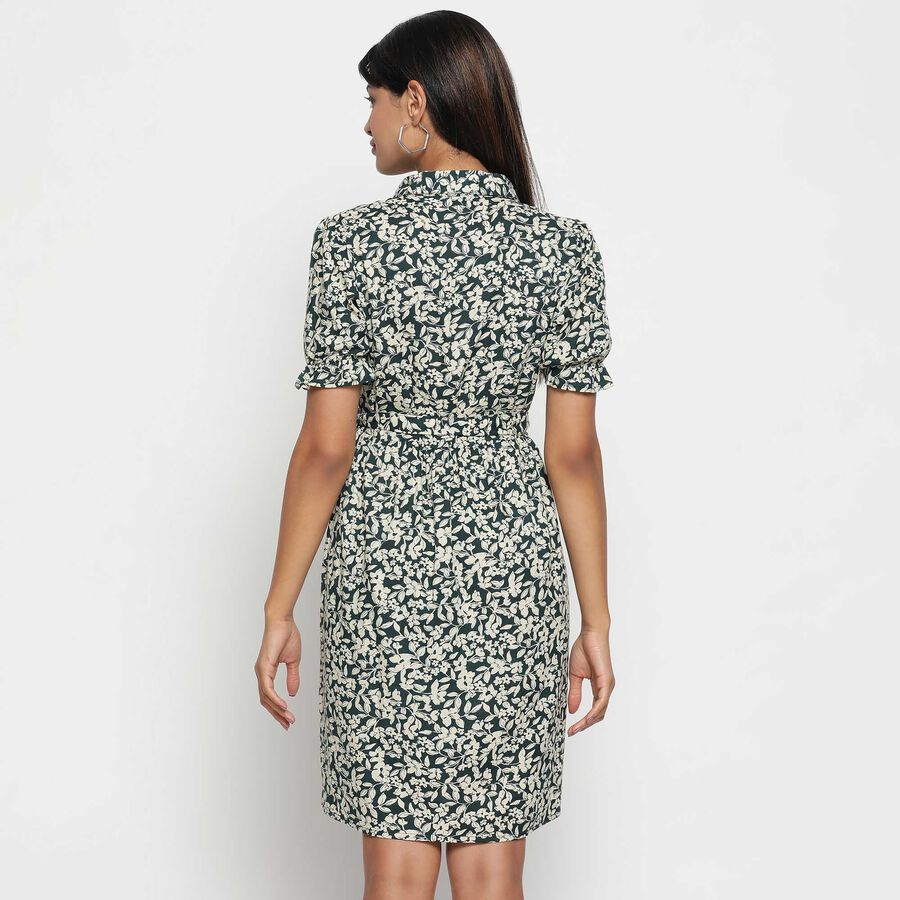 All Over Print Knee Length Dress, Dark Green, large image number null