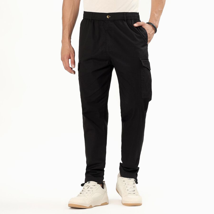 Men's Black Regular Fit Cargo Track Pants, Black, large image number null