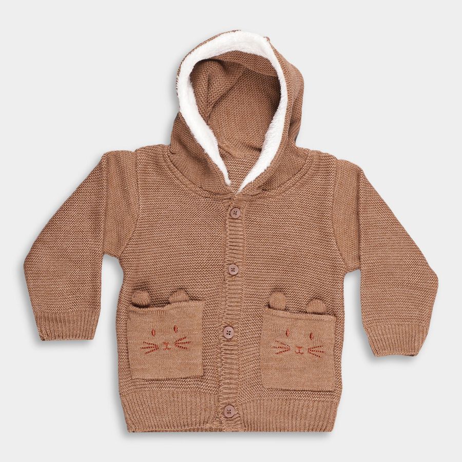 Infants Warm Chestnut Brown Hooded Casual Pullover, भूरा, large image number null
