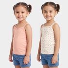 Girls' Peach Cotton Square Neck Sleeveless Vest, Peach, small