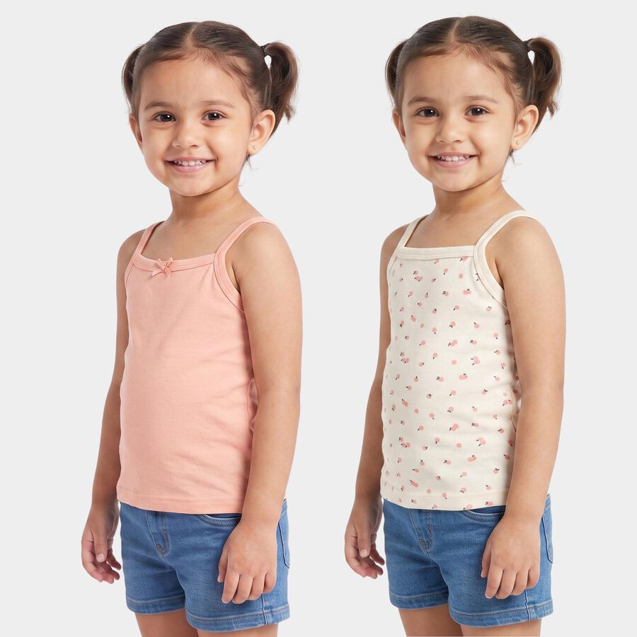 Girls' Peach Cotton Square Neck Sleeveless Vest, Peach, large