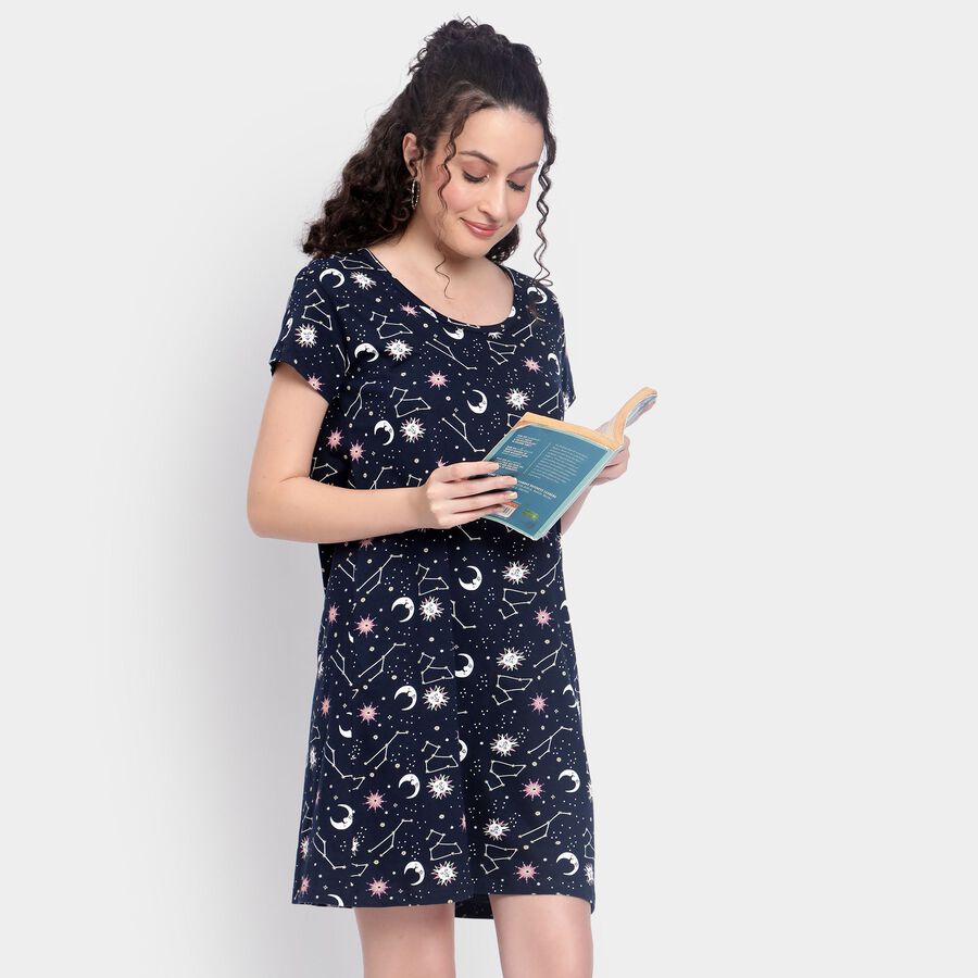 Ladies' Cotton Nighty , नेवी ब्लू, large image number null
