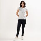 Ladies Light Grey Round Neck Geometric Print T-Shirt, Ecru Melange, small image number null