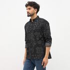 Men's Jet Black Cotton Mandarin Collar Casual Shirt, Black, small image number null