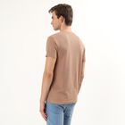 Men's Beige Henley Neck Textured T-Shirt, Beige, small