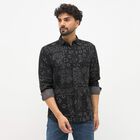 Men's Jet Black Cotton Mandarin Collar Casual Shirt, Black, small image number null