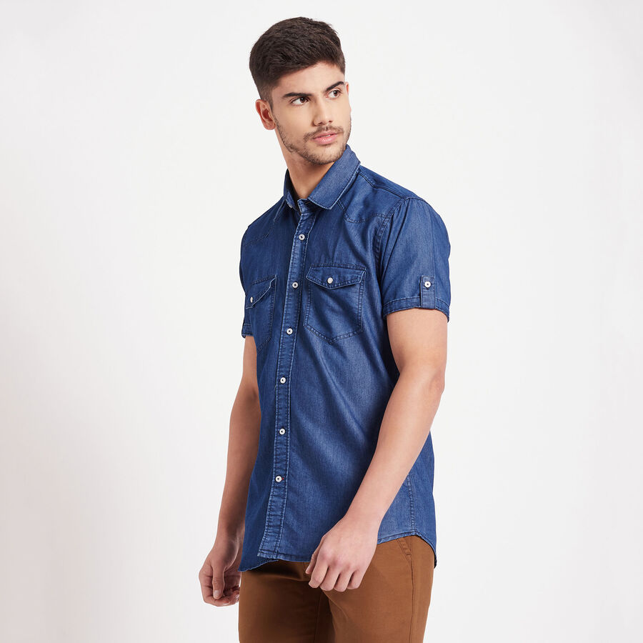 Cotton Solid Casual Shirt, Melange Blue, large image number null
