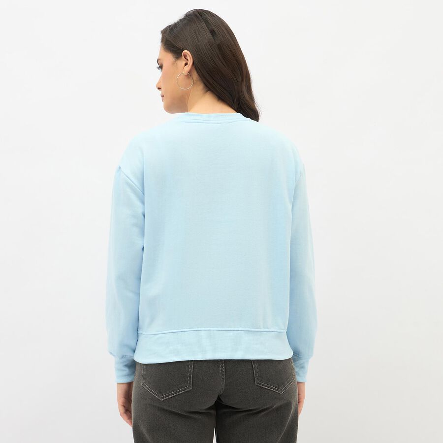 Women's Light Blue Crew Neck Casual Sweatshirt, हल्का नीला, large image number null