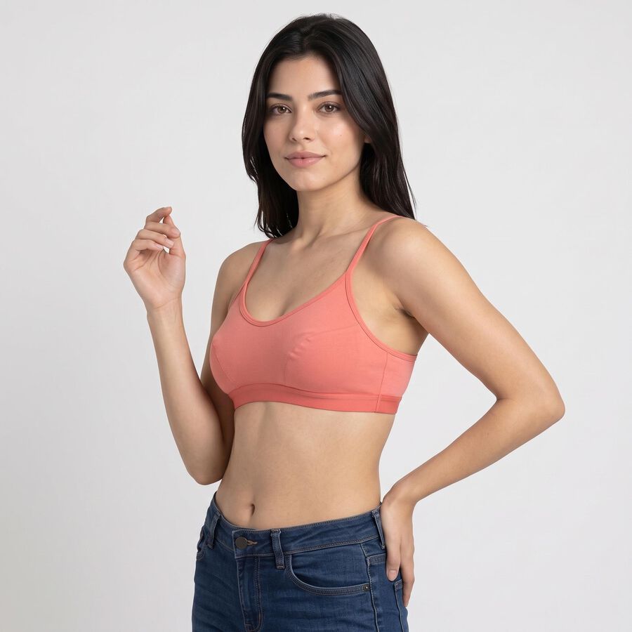 Women's Pink Cotton Blend Scoop Neck Bralette Bra, गुलाबी, large