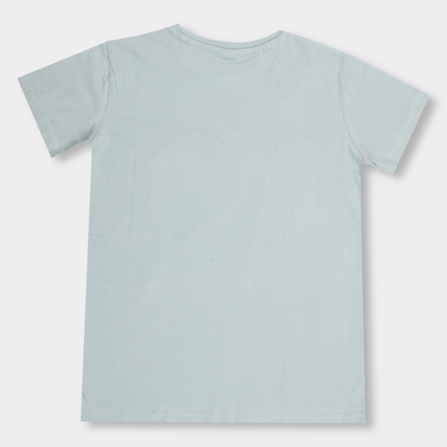 Boys' Light Sage Green Cotton Round Neck Half Sleeve T-Shirt, Light Green, large image number null