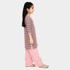 Girls' Light Pink Cotton Round Neck Floral Top and Tiered Skirt Fusion Set, Light Pink, small