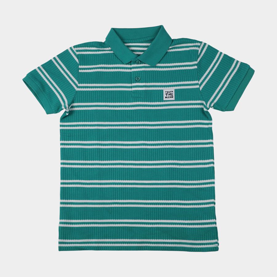 Boys Dark Green Round Neck Casual T-Shirt, Dark Green, large