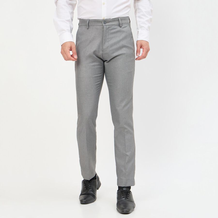 Men's Light Grey Slim Fit Formal Trousers, Light Grey, large