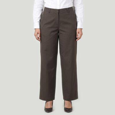 Women's Grey Straight Fit Flat-Front Chino Trousers