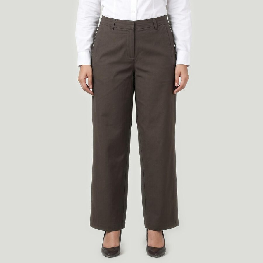 Women's Grey Straight Fit Flat-Front Chino Trousers, हल्का ग्रे, large
