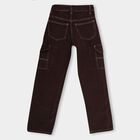 Girls' 100% Cotton Buttoned Jeans, Brown, small image number null