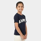 Girls Navy Blue Round Neck Regular T-Shirt, नेवी ब्लू, small