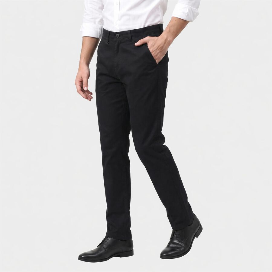 Men's Navy Blue Slim Fit Flat-Front Chino Trousers, नेवी ब्लू, large