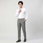 Men's Grey Slim Fit Flat-Front Formal Trousers, हल्का ग्रे, small