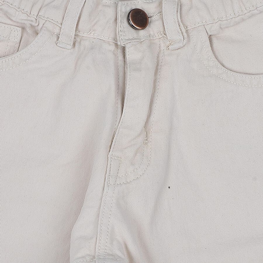 Boys' White Regular Fit Cotton Jeans, Off White, large
