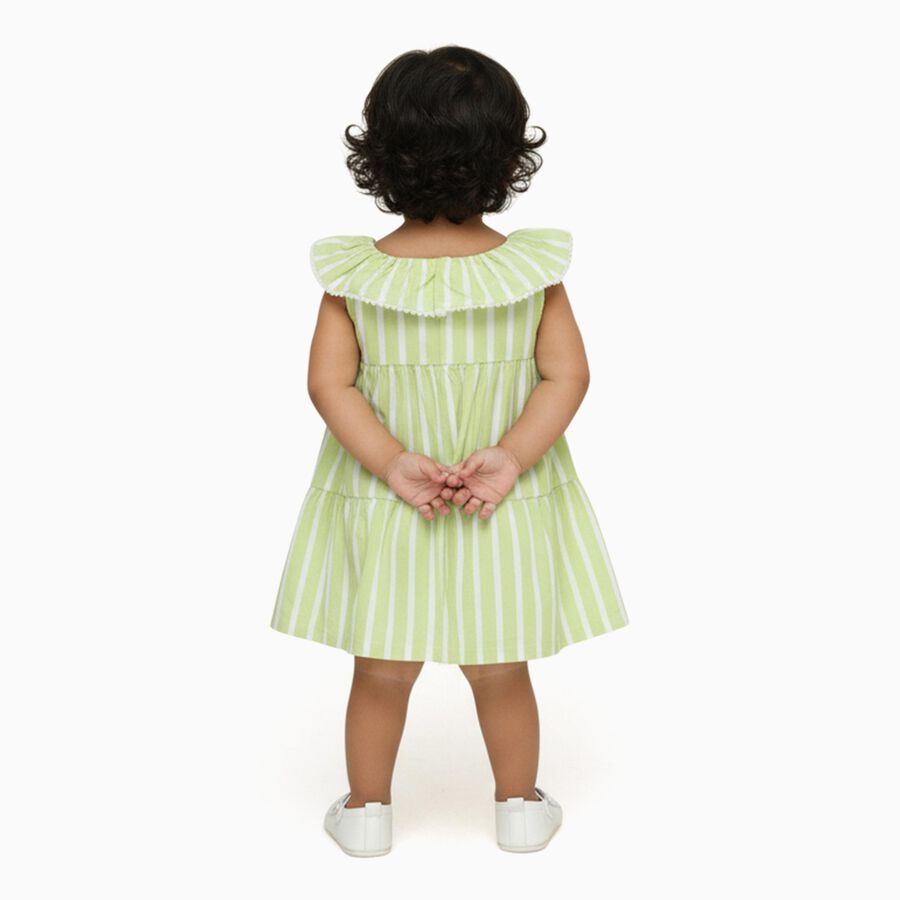 Infants' Light Mint Green Striped Tiered Sleeveless Frock, हल्का हरा, large image number null