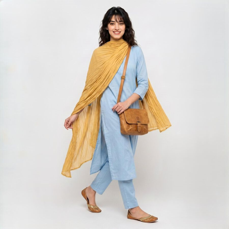 Women's Khaki Solid Dupatta, खाकी, large
