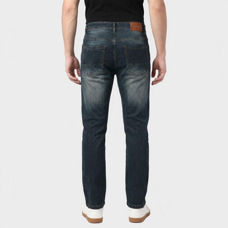 Men's Navy Blue Slim Fit Faded Jeans, Dark Blue, large
