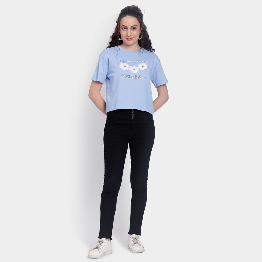 Ladies' 100% Cotton Crop  Top, हल्का नीला, large image number null