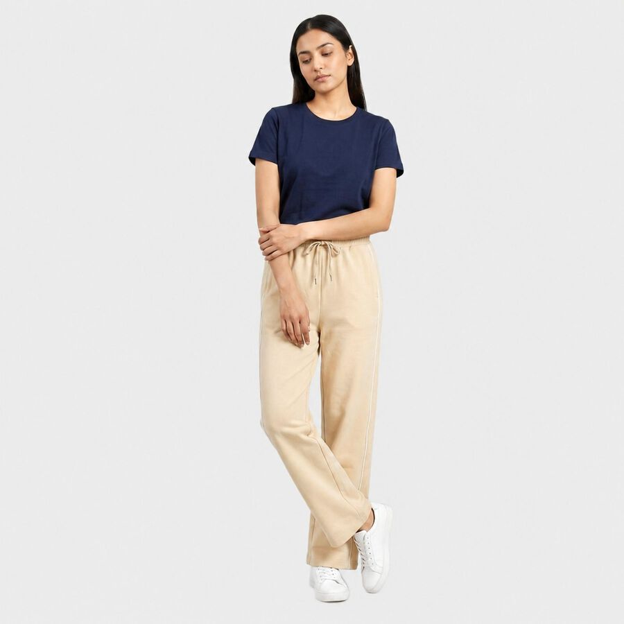 Women's Beige Straight Fit Side-Striped Track Pants, गहरा पीला, large