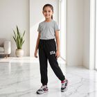 Girls Black Jogger Fit USA Print Winter Pyjama, Black, small