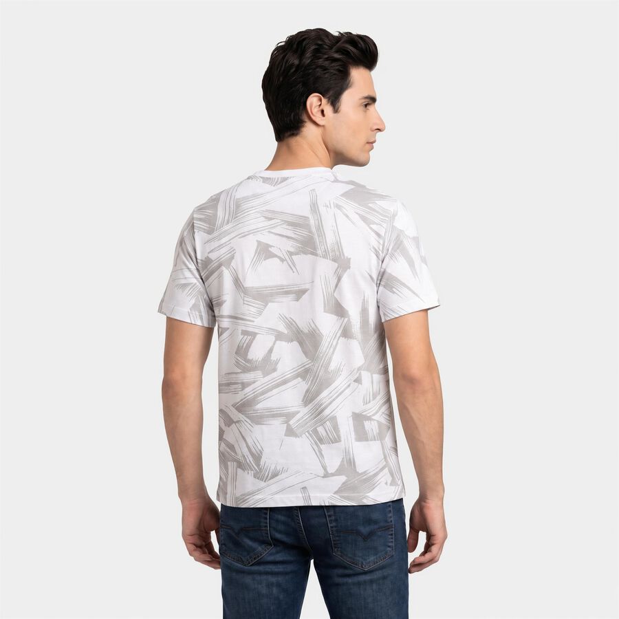 Men's White Round Neck Regular Printed T-Shirt, White, large