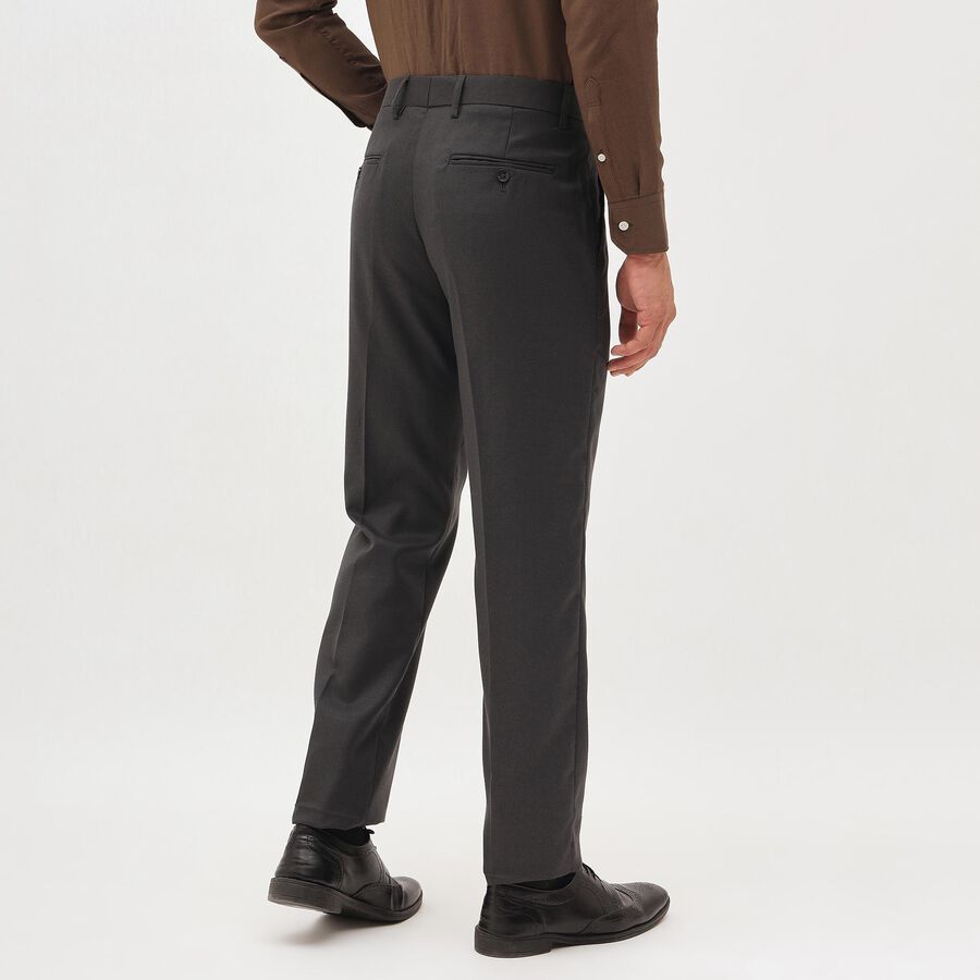 Men's Charcoal Slim Fit Flat-Front Formal Trousers, गहरा ग्रे, large image number null
