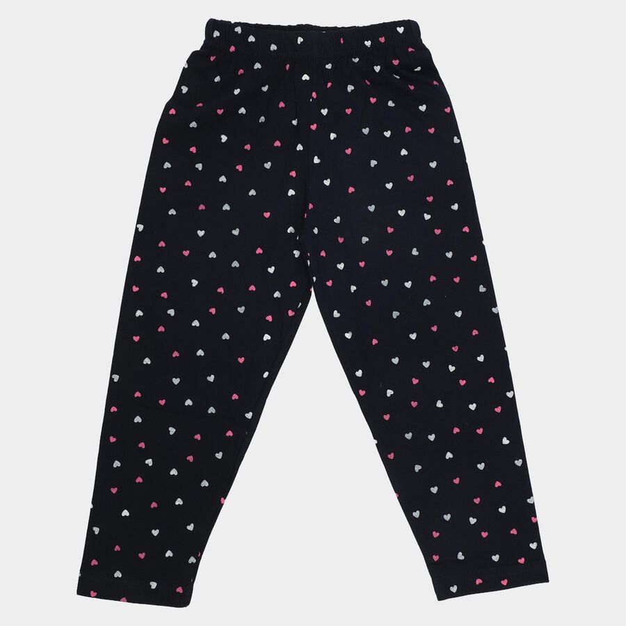 Girls Navy Blue Regular Fit Heart Printed Pyjama, नेवी ब्लू, large