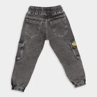 Boys Charcoal Black Cargo Fit Elasticated Jeans, काला, small image number null