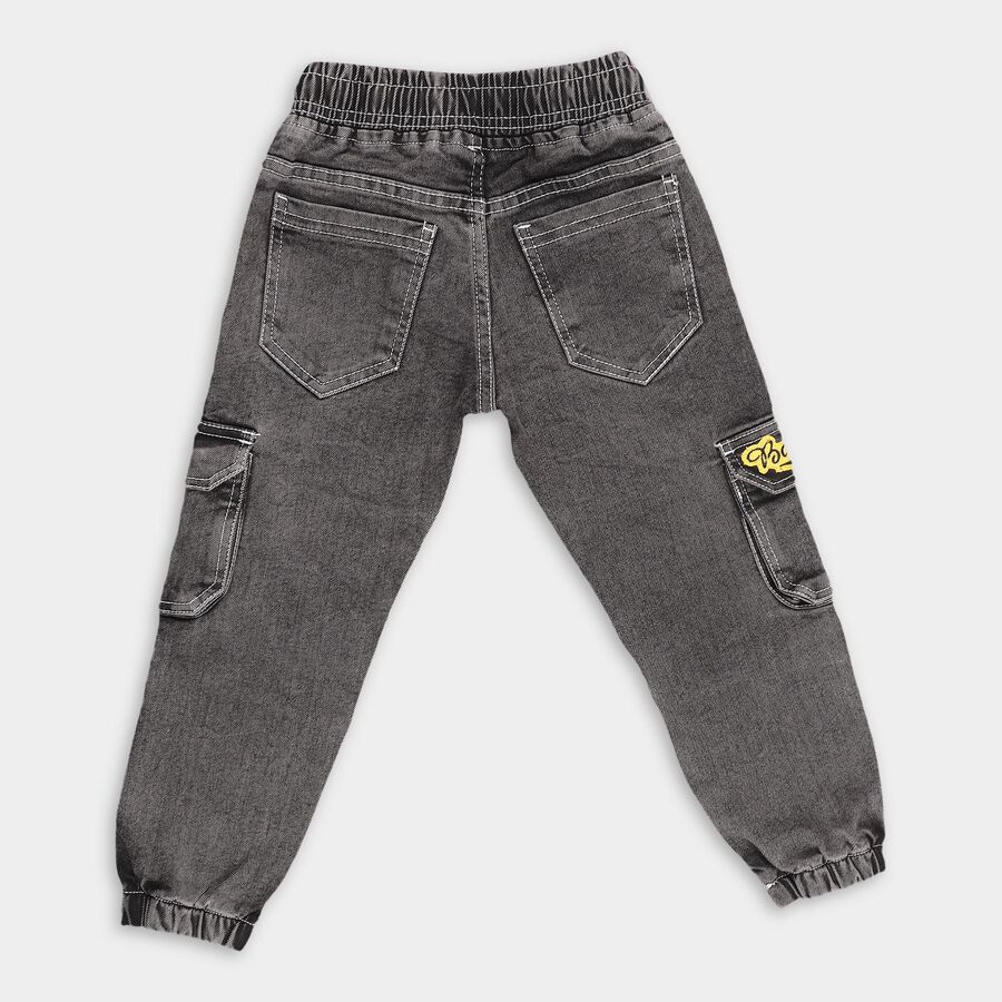 Boys Charcoal Black Cargo Fit Elasticated Jeans, काला, large image number null