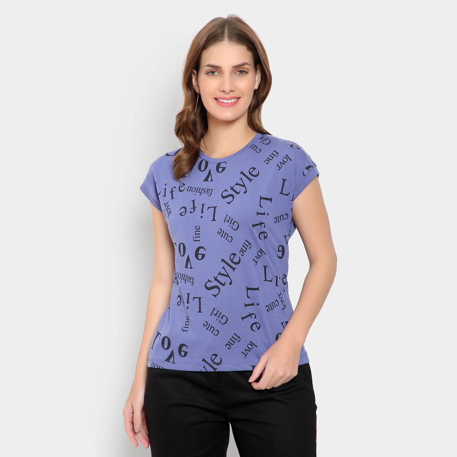 Round Neck T-Shirt, नीला, large image number null