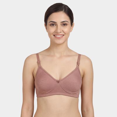 Women's Brown Cotton Blend V-Neck Wireless Non-Padded Bra