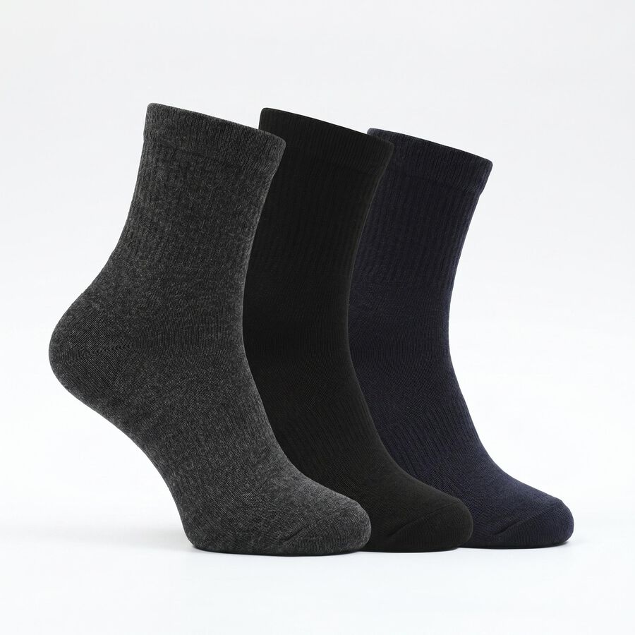 Men's Ankle Length Socks Pack of 3 ( Navy Blue, Charcoal, Black ), नेवी ब्लू, large