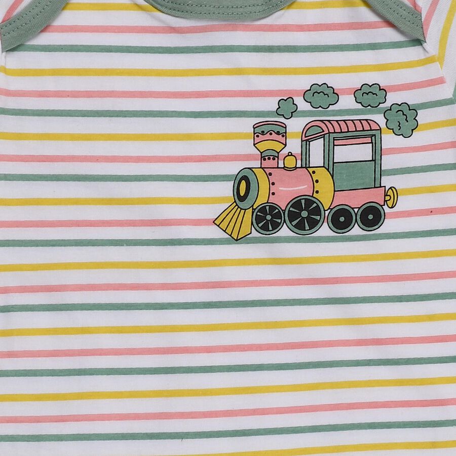 Infants Green 100% Cotton Round Neck Train Printed Baba Suit, Light Green, large