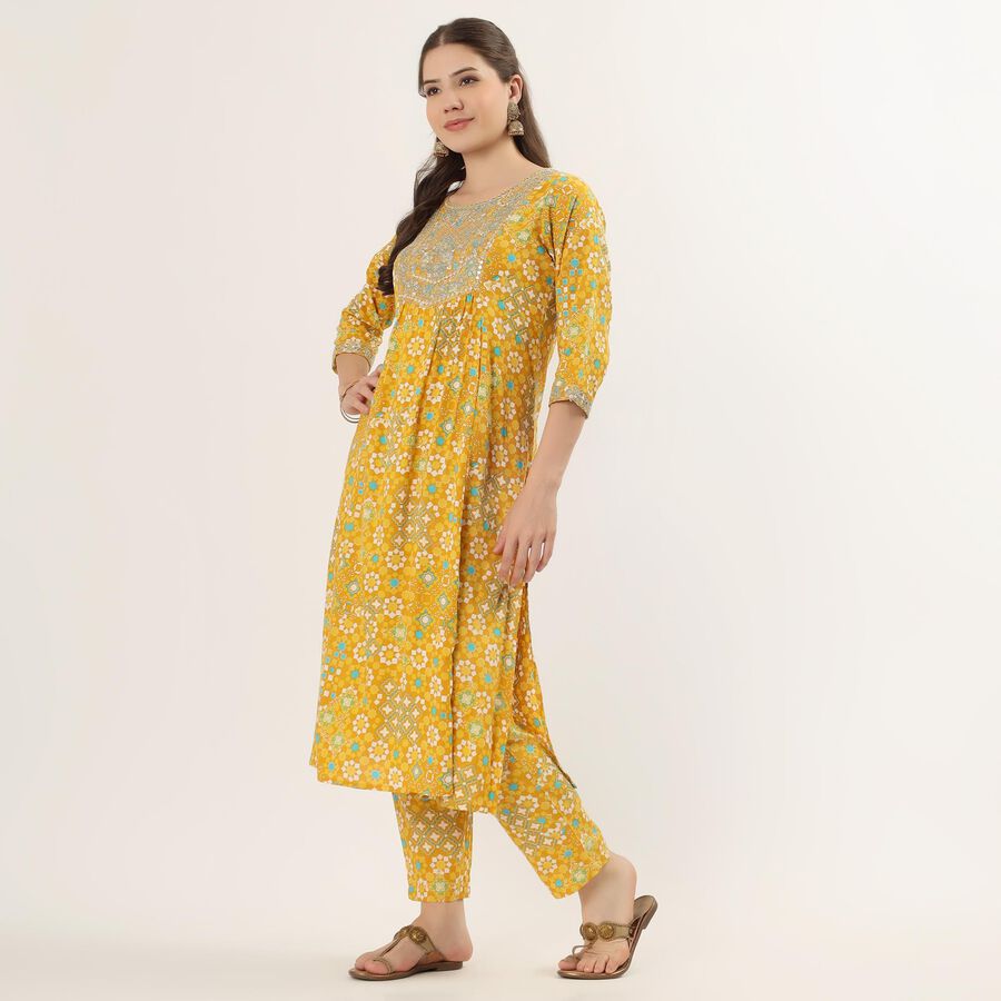 Women's Mustard Floral Printed Ethnic Set, Mustard, large