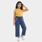 Girls Blue Wide Leg Embroidered Jeans, मध्यम नीला, small