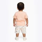 Infants' Peach Cotton Round Neck Animal Print Baba Suit, Peach, small image number null