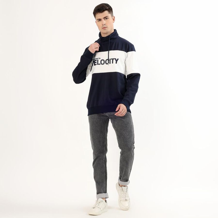 Men's Dark Navy Blue High Neck Casual Sweatshirt, नेवी ब्लू, large image number null
