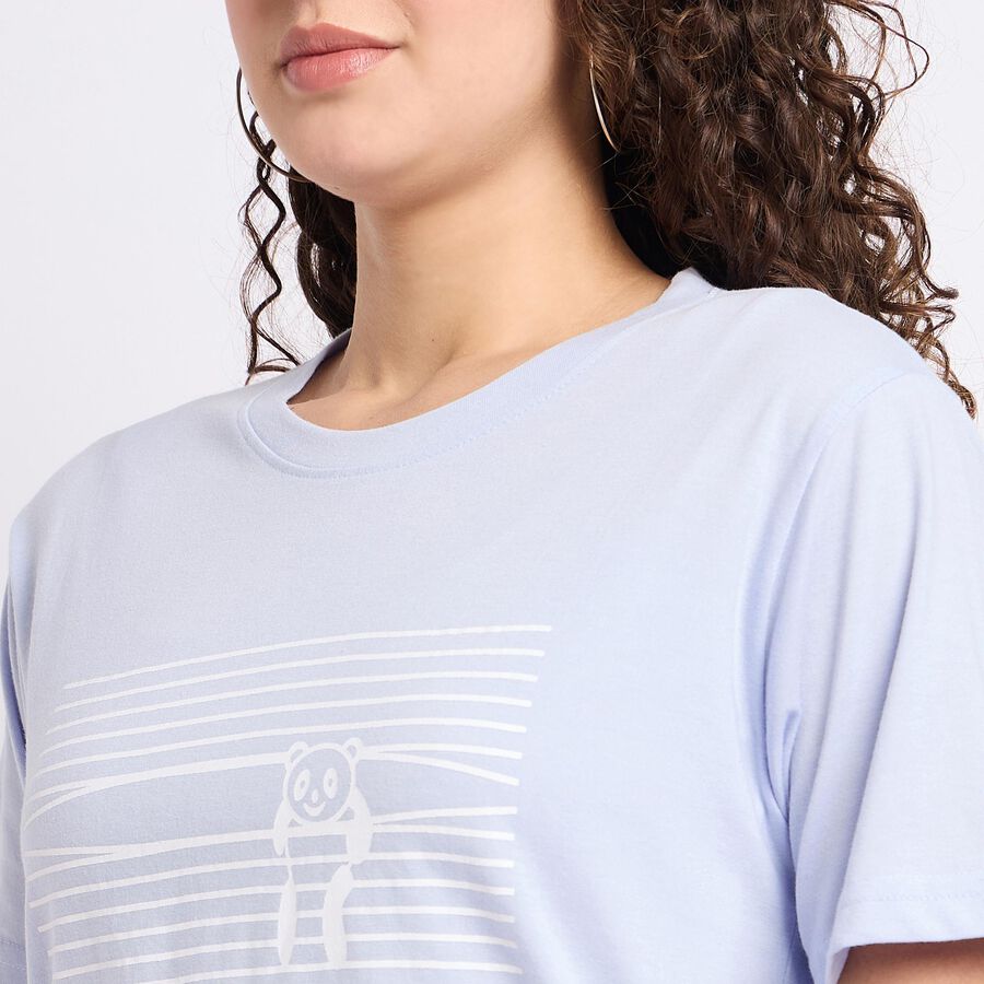 Ladies'  Stripes Round Neck T-Shirt, Light Blue, large image number null
