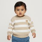Infants Beige and White Crew Neck Striped Pullover, गहरा पीला, small image number null